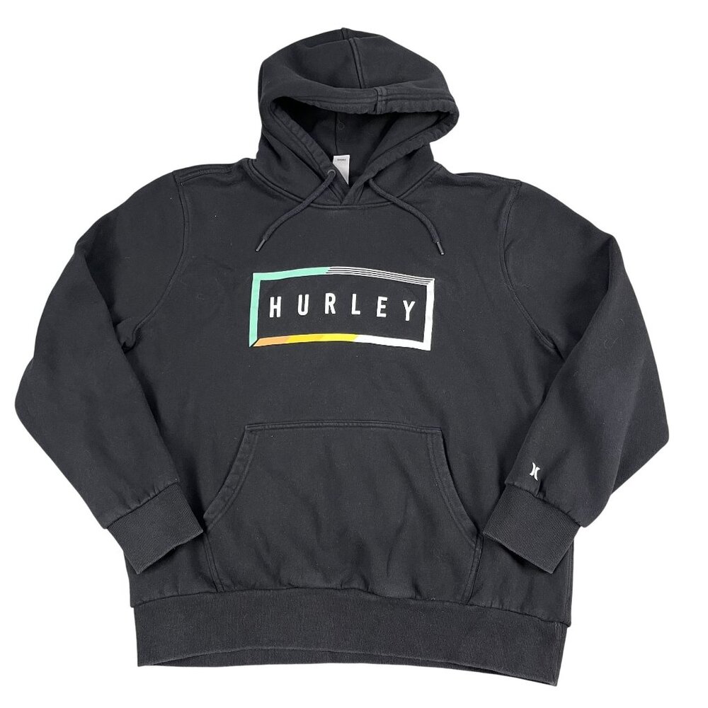 Hurley Hoodie Mens XL Black Logo Graphic Pullover Long Sleeve Fleece Sweatshirt